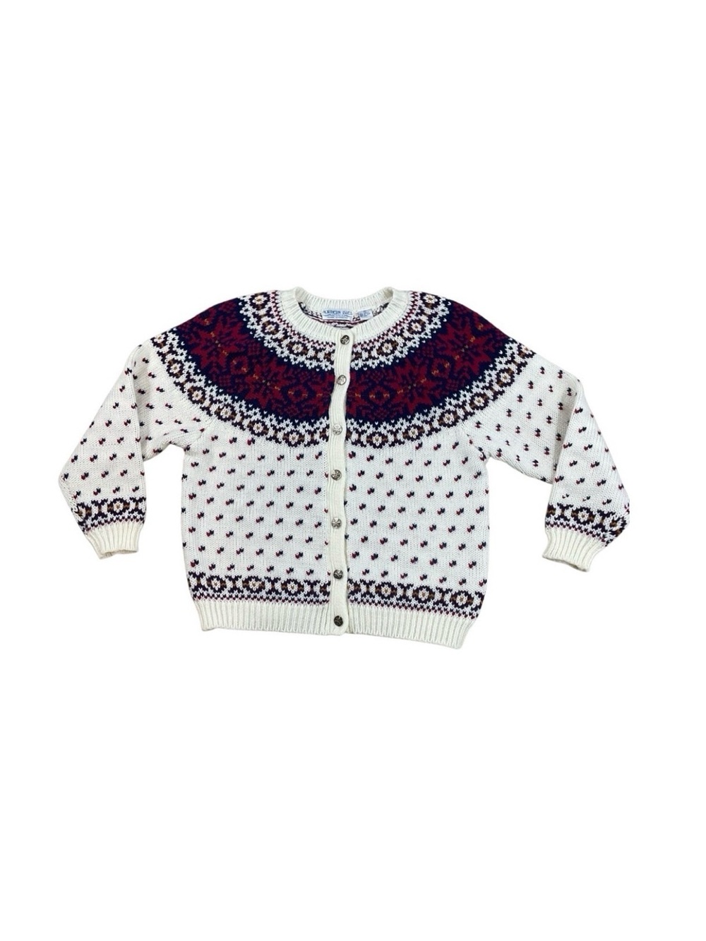 Northern Isles Petites Cream Nordic Fair Isle Cardigan Sweater size PL